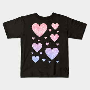 Pastel Pink and Purple Ombre Faux Glitter Hearts Kids T-Shirt